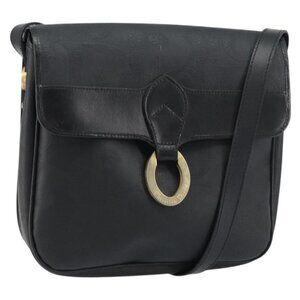 Authentic Christian Dior Trotter Canvas Shoulder Bag PVC Black Gold